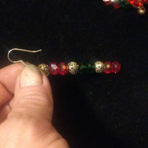 Handmade Jewerly Christmas Bracelet & Earing Set Red & Green Crystal wit Silver - Picture 2 of 7